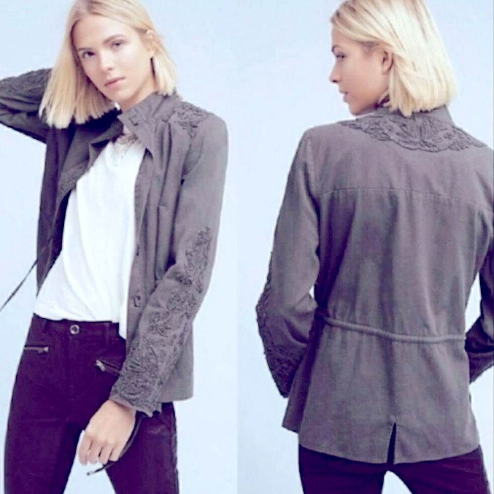 Anthropologie Love Sam Embroidered Gray Jacket